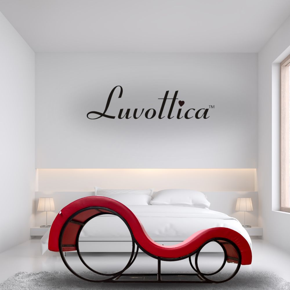 Hot Red Tantra Couch  with Sleek Black Metal Frame – Sculpted Curve Sofa with Enhanced Support | Luvottica