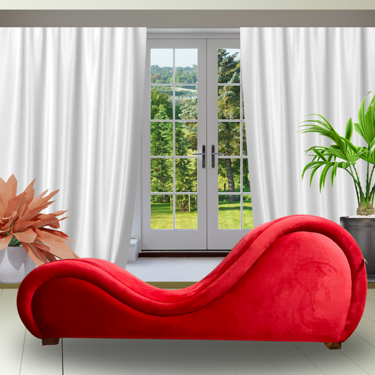 Premium Red Fabric Tantra Couch with Center Cushion – Sculpted Curve Sofa with Enhanced Support | Luvottica