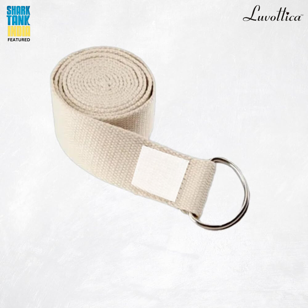 Yoga Belt with Extra Safe Adjustable D-Ring Buckle, 8 Ft. Premium Cotton (White)