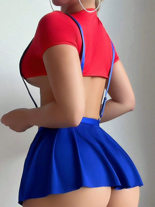 Mini Skirt with Suspenders & Crop Top Roleplay Costume