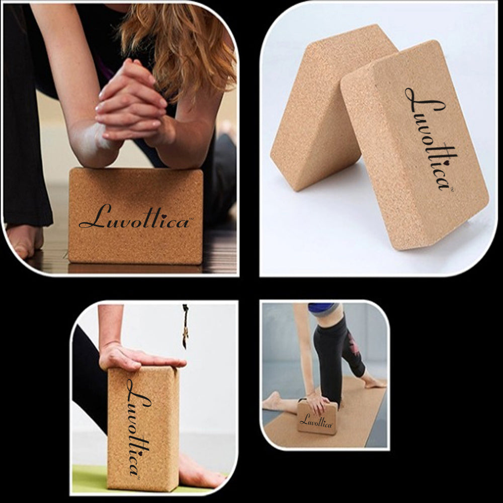 Cork Yoga Brick to Support, Improve & Strengthen Your Reach (Set of 2)