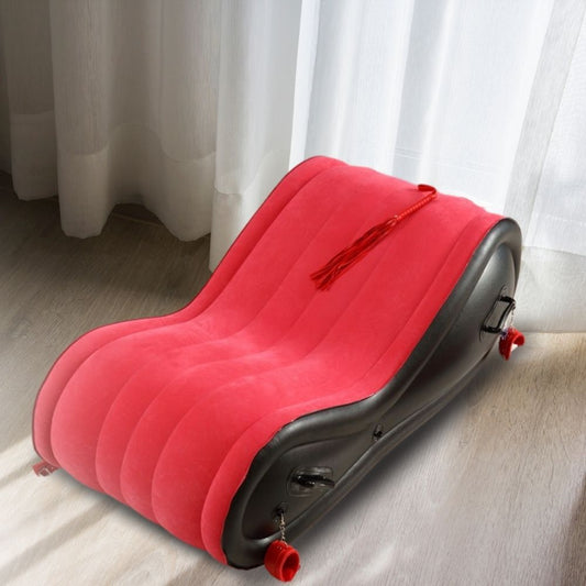 Red & Black Inflatable Couch (Includes Pump + Handcuffs) – Sculpted Curve Sofa with Enhanced Support | Luvottica