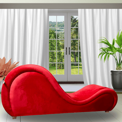 Premium Red Fabric Tantra Couch with Center Cushion – Sculpted Curve Sofa with Enhanced Support | Luvottica