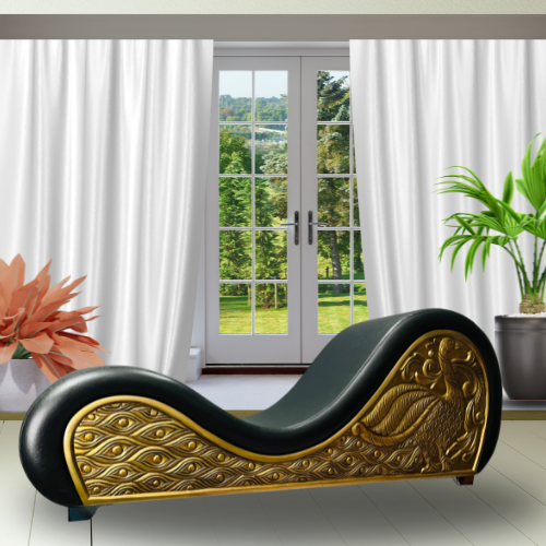 Premium Leatherette Wood Carving Love Chair, Black – Premium Curve Sofa with Structured Support | Luvottica