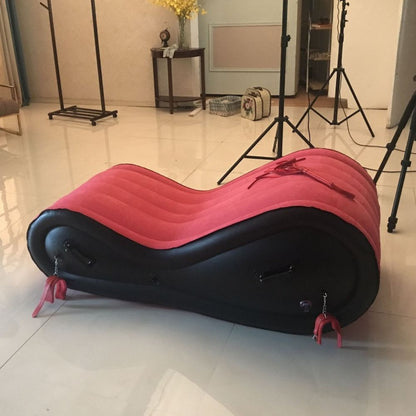 Red & Black Inflatable Couch (Includes Pump + Handcuffs) – Sculpted Curve Sofa with Enhanced Support | Luvottica