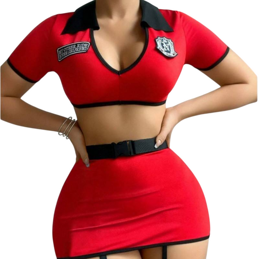 Sexy Police Costume Lingerie Set / Red Roleplay Mini Dress with Garter for Women