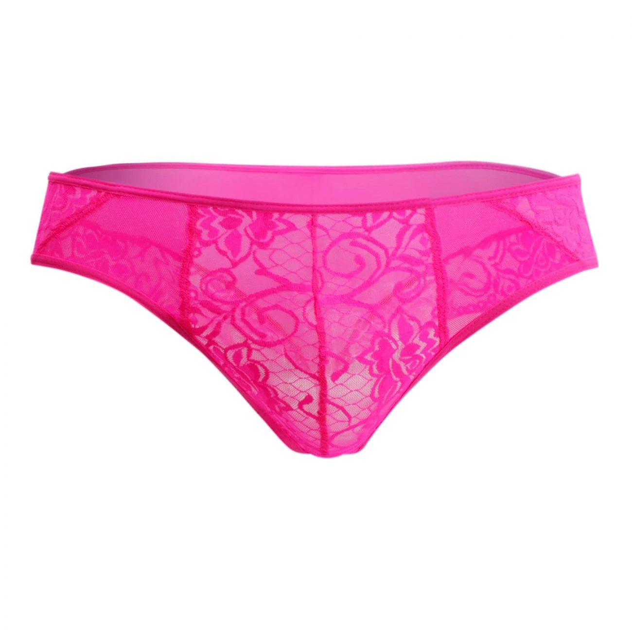 Men's Power Net + Lace Fabric Brief Underwear - Black, Red, Royal Pink