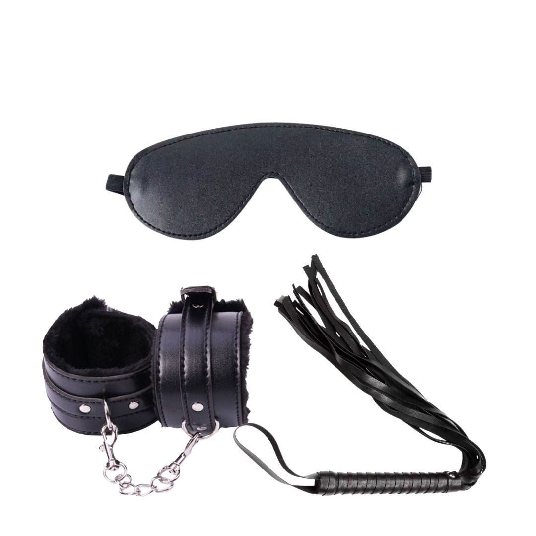 Play Trio | Blindfold  Flogger & Handcuffs Combo for Couples